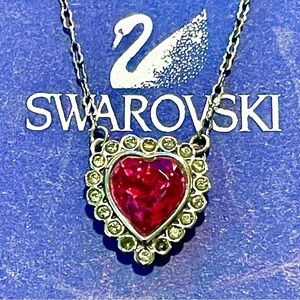 Swarovski Red Heart Crystal Necklace Original Box Rhodium Chain Romantic Gift